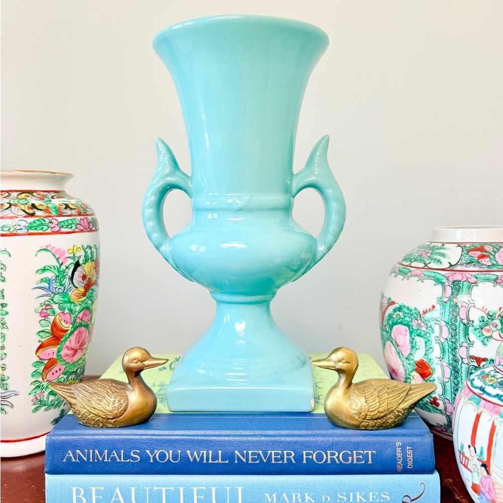 Vintage Royal Haeger Turquoise Ceramic Decorative Urn Vase - Palm Beach Decor